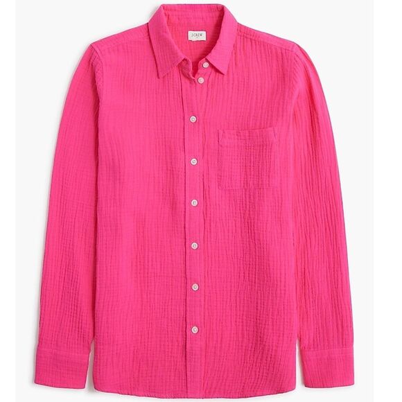 J Crew Double-gauze Button Down Shirt Pink Cotton Size Medium Swim Cover Up - Picture 1 of 12